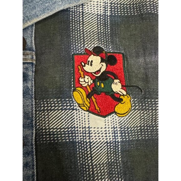 VTG Disney Mickey Denim Vest Mens M 90s Y2K Flannel Travel Outdoor Reversible - Picture 5 of 10
